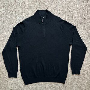 Daniel Hechter Sweater Mens Large 2 Ply Cashmere 1/4 Zip Mock Neck Black